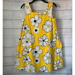 Vintage Mode O'Day Yellow Floral Shift Sundress Circle Patch Pocket Sleeveless